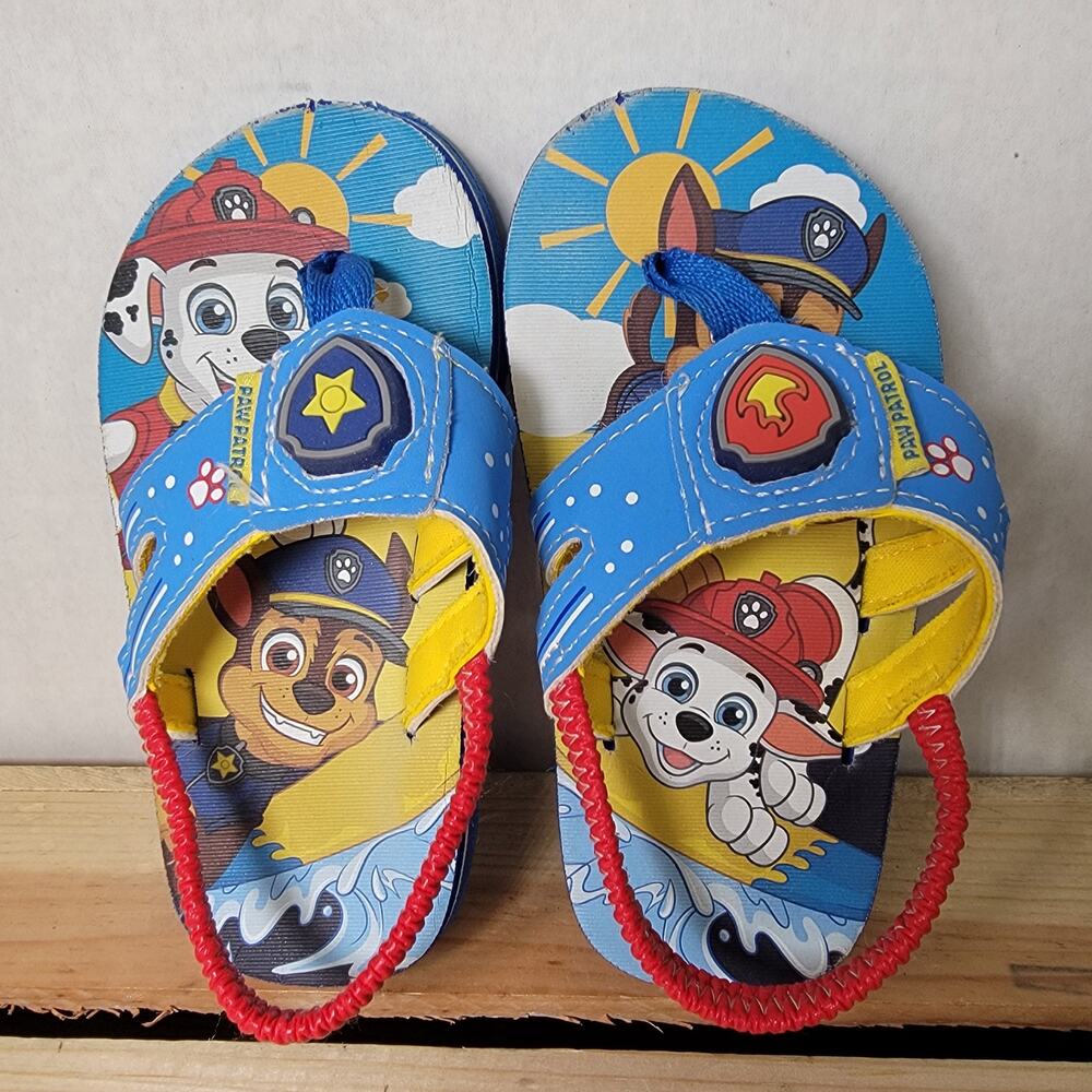 Paw Patrol Toddler Sandals Flip Flops w/ Heel Straps & Flashing Shields - 7-8